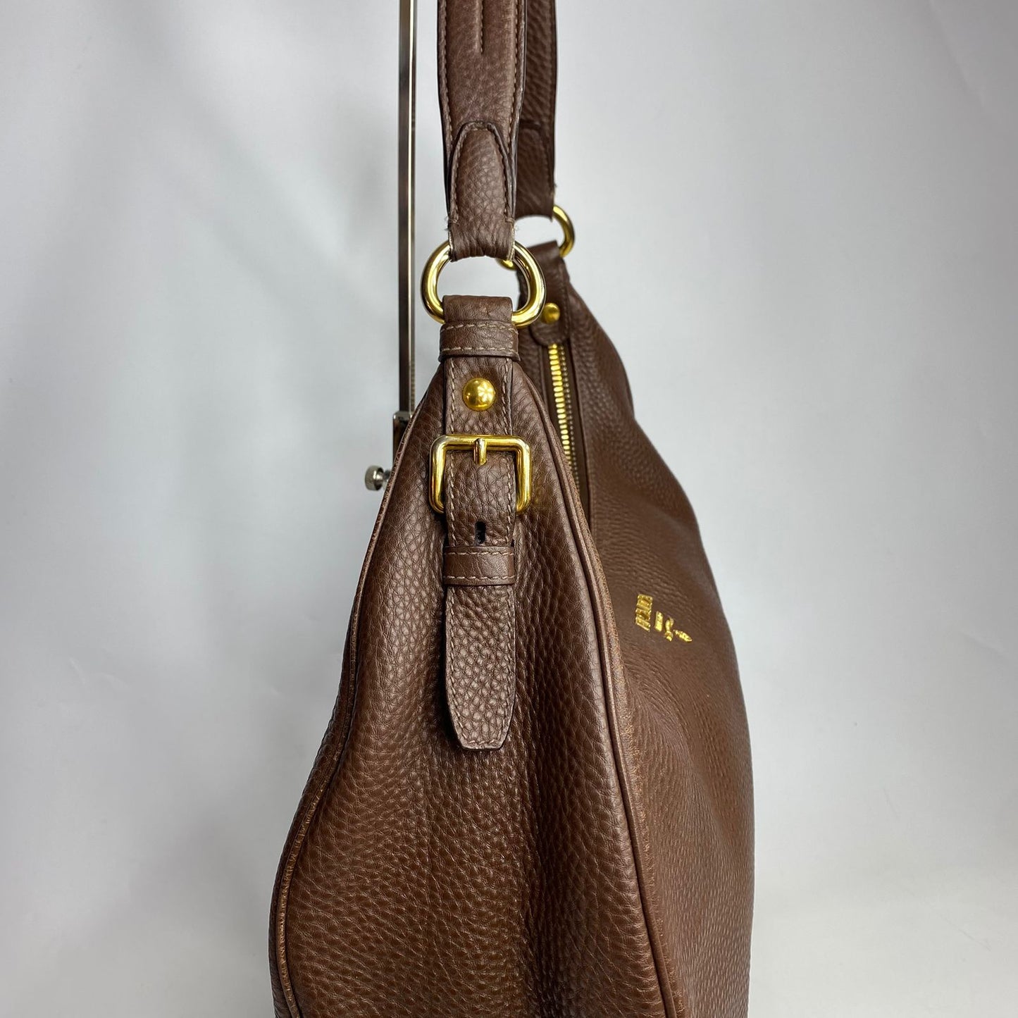 Prada Vitello Daino Burgundy Hobo Bag