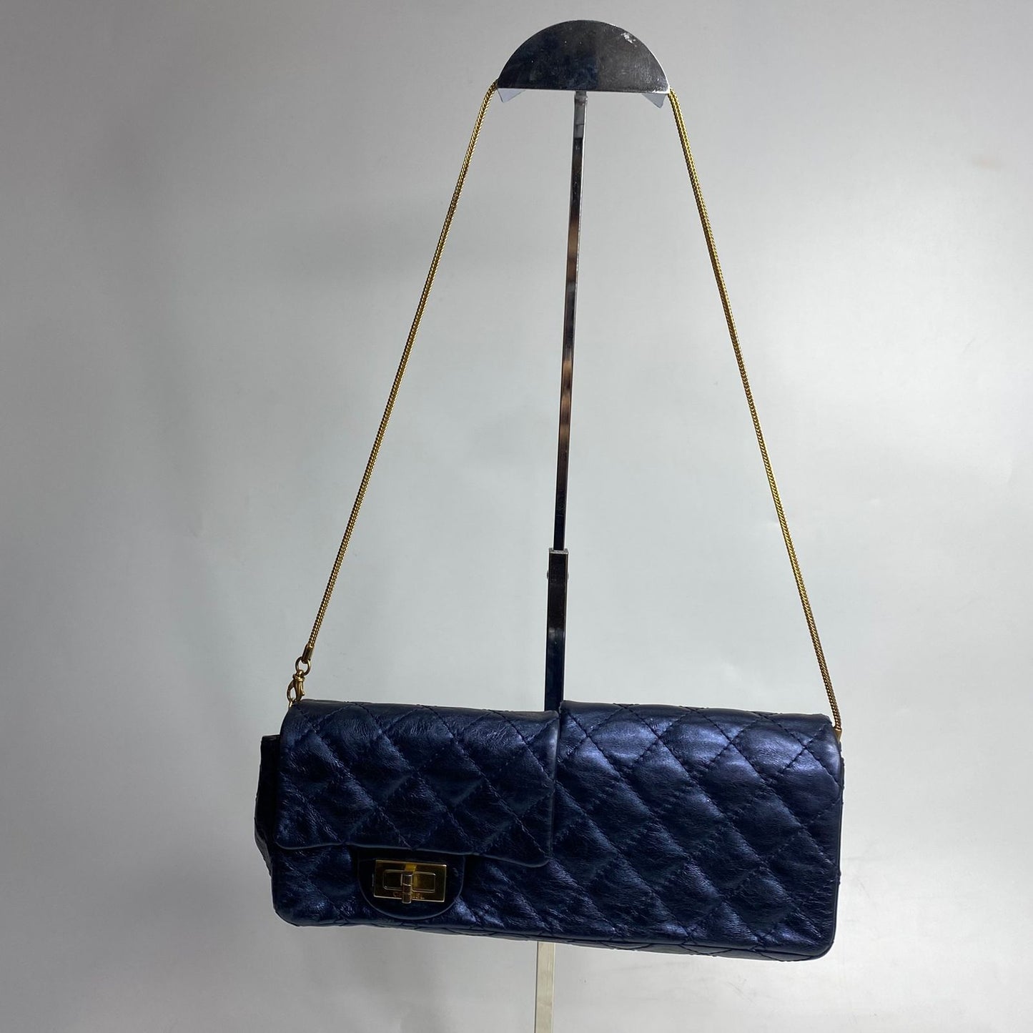 Chanel East West Chocolate Bar Leather Handbag Blue