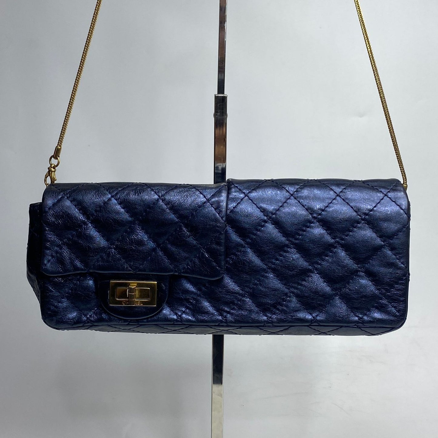 Chanel East West Chocolate Bar Leather Handbag Blue