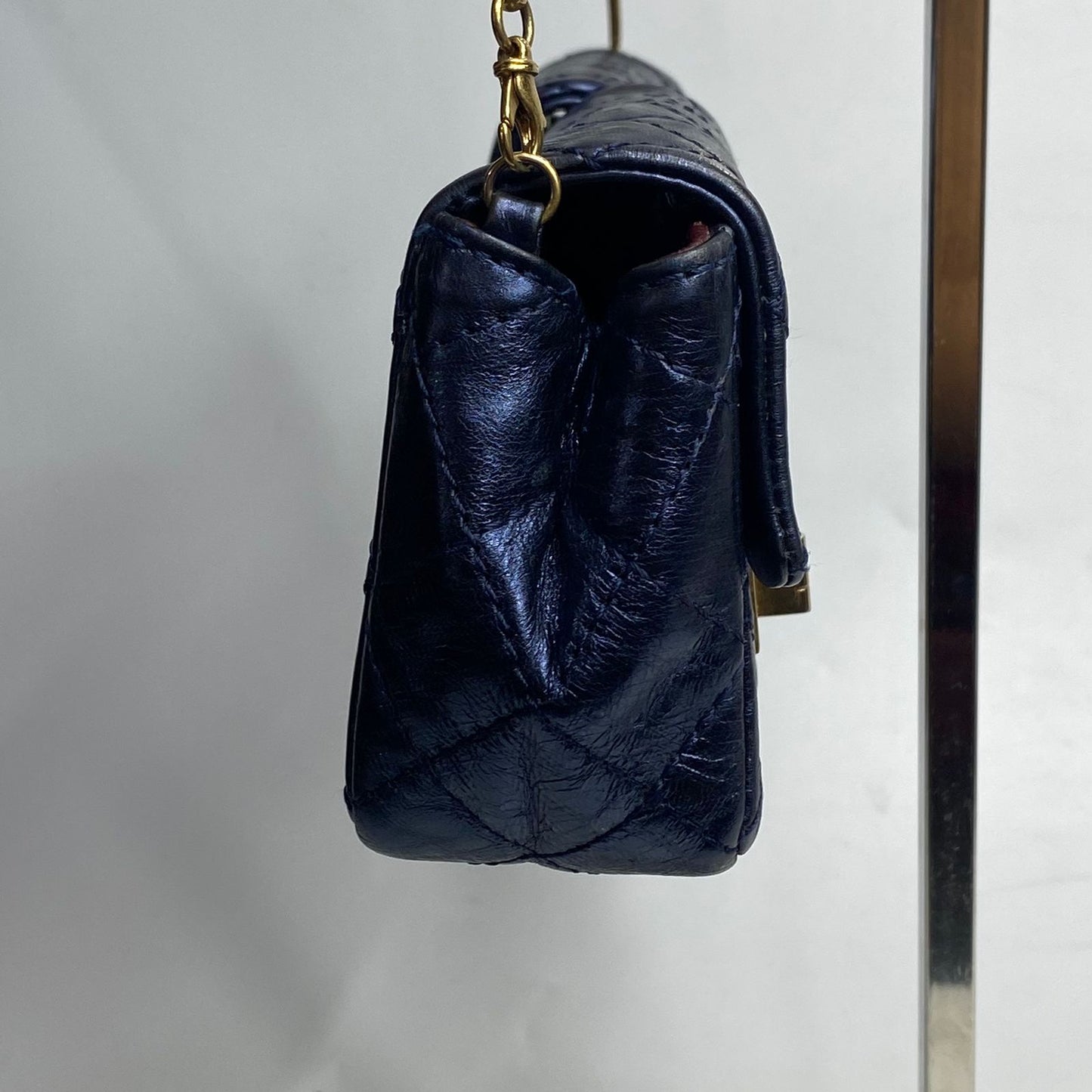 Chanel East West Chocolate Bar Leather Handbag Blue