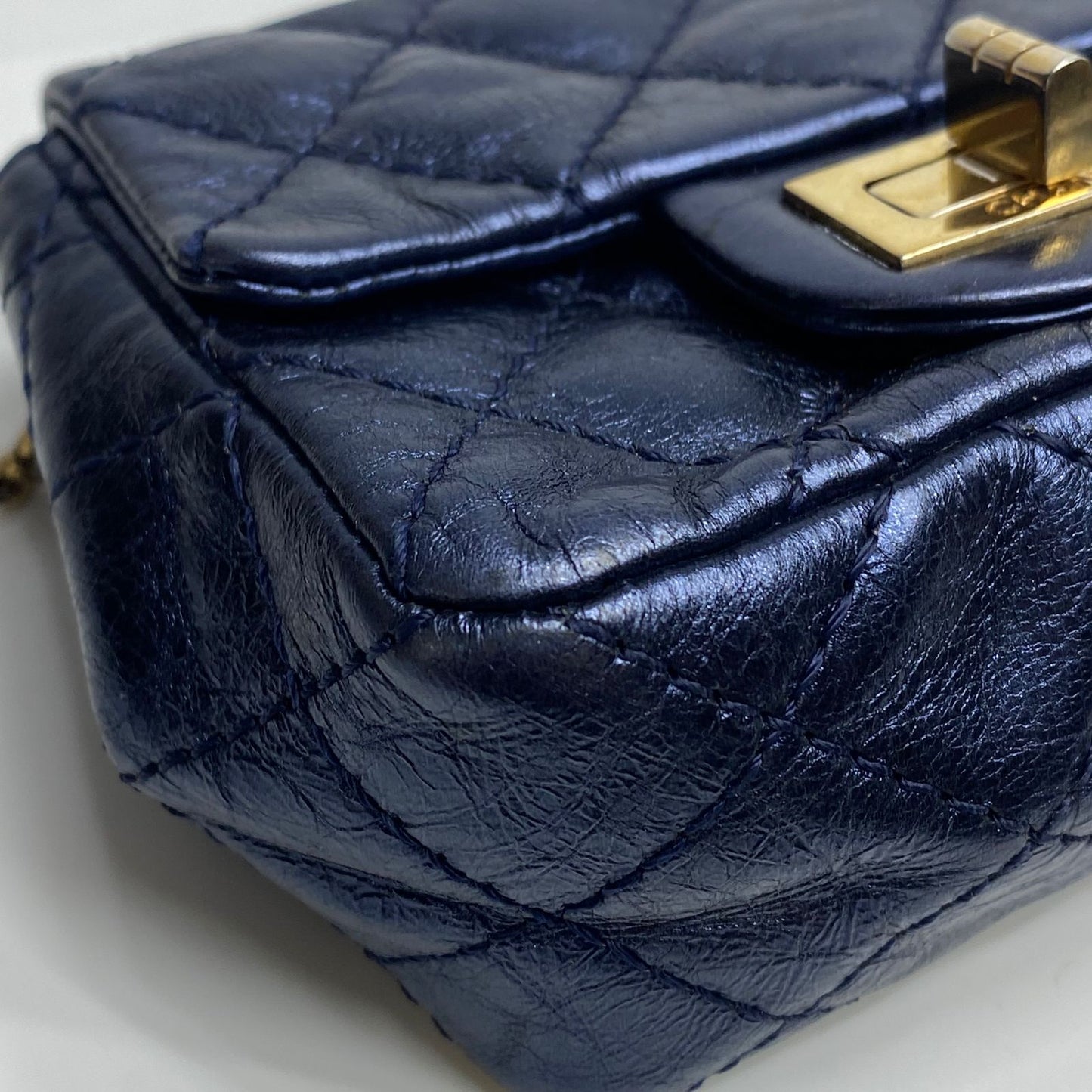 Chanel East West Chocolate Bar Leather Handbag Blue