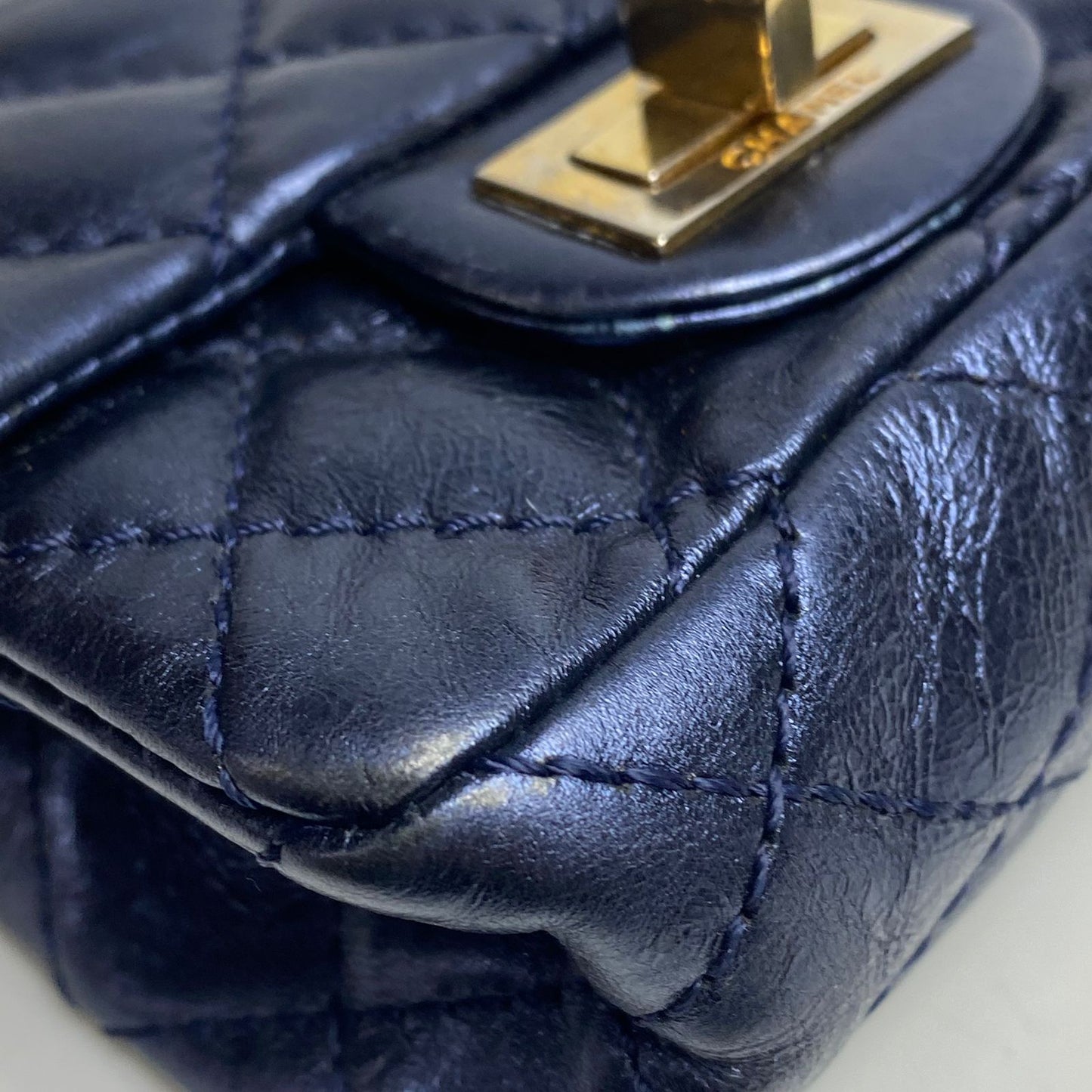 Chanel East West Chocolate Bar Leather Handbag Blue
