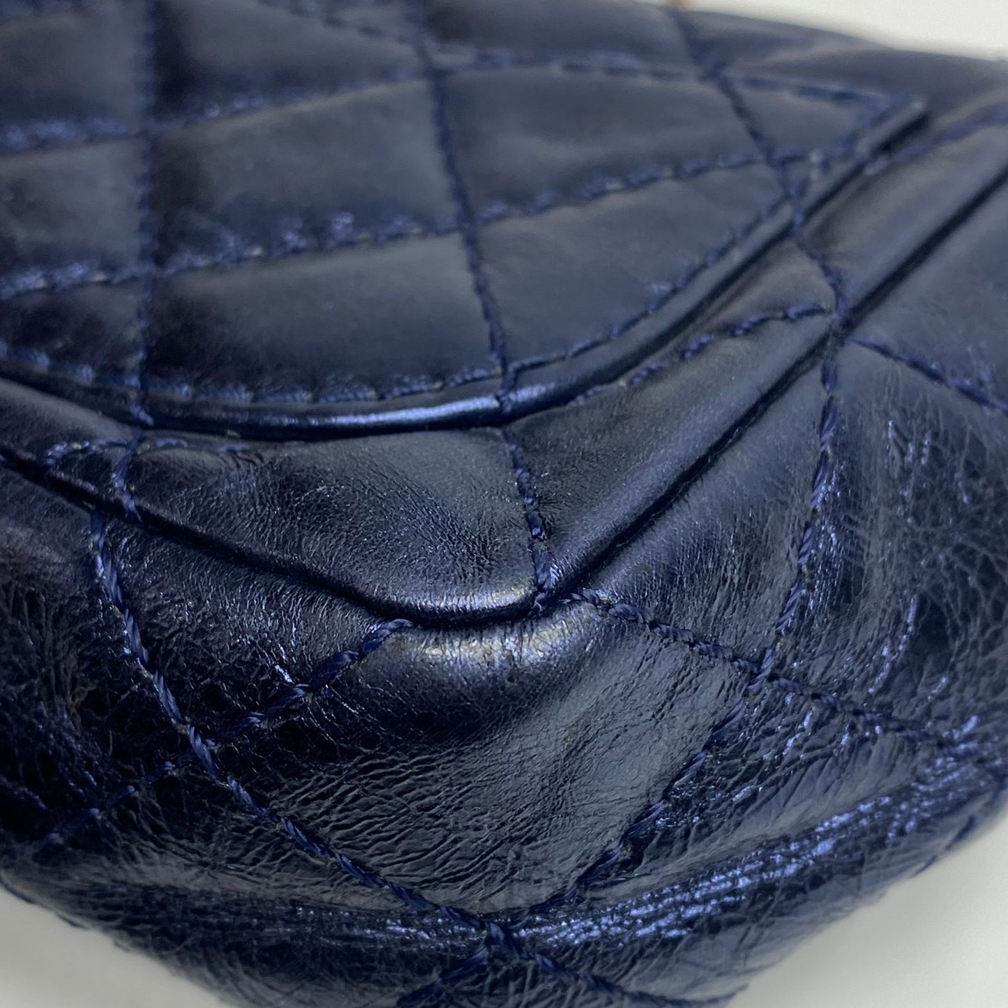 Chanel East West Chocolate Bar Leather Handbag Blue