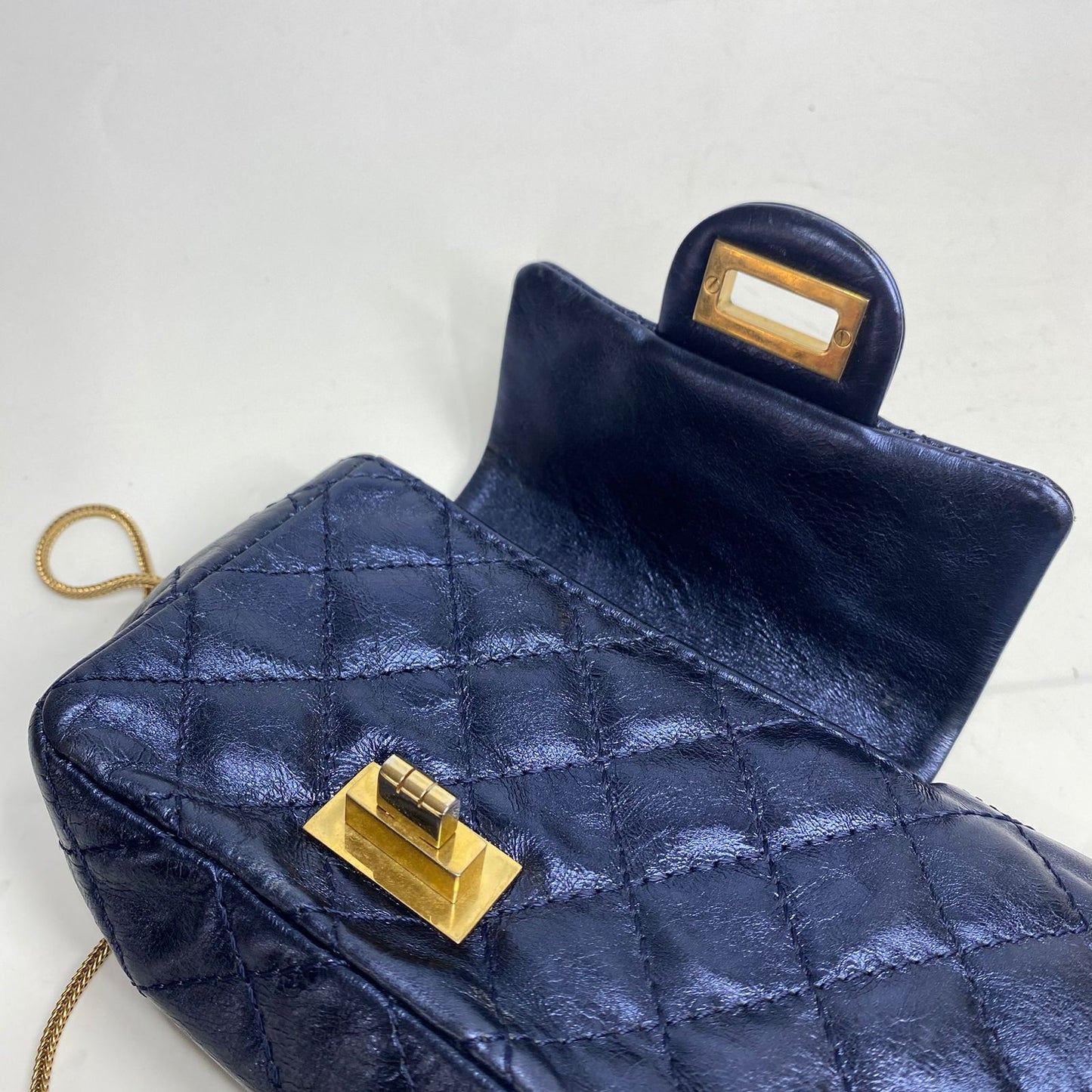 Chanel East West Chocolate Bar Leather Handbag Blue