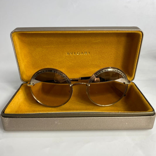 Bulgari Pale Gold Mirrored Round Sunglasses