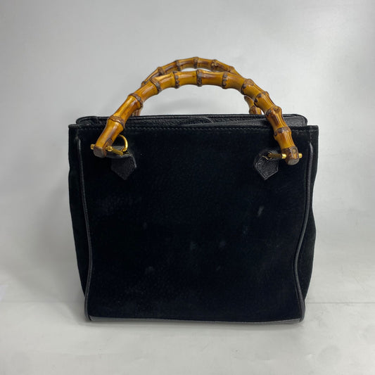 Gucci Suede Bamboo Handle Bag in Black