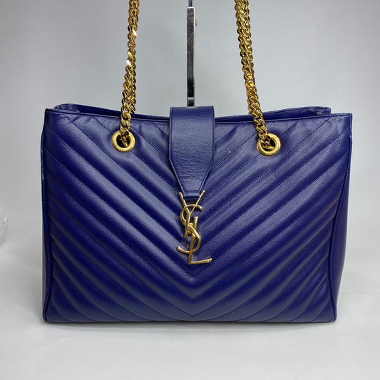 YSL Cassandre Shopper Tote Bag Blue