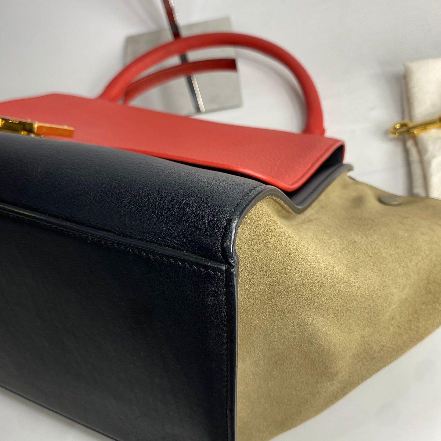 Celine Trapeze Tricolor Red Black Brown