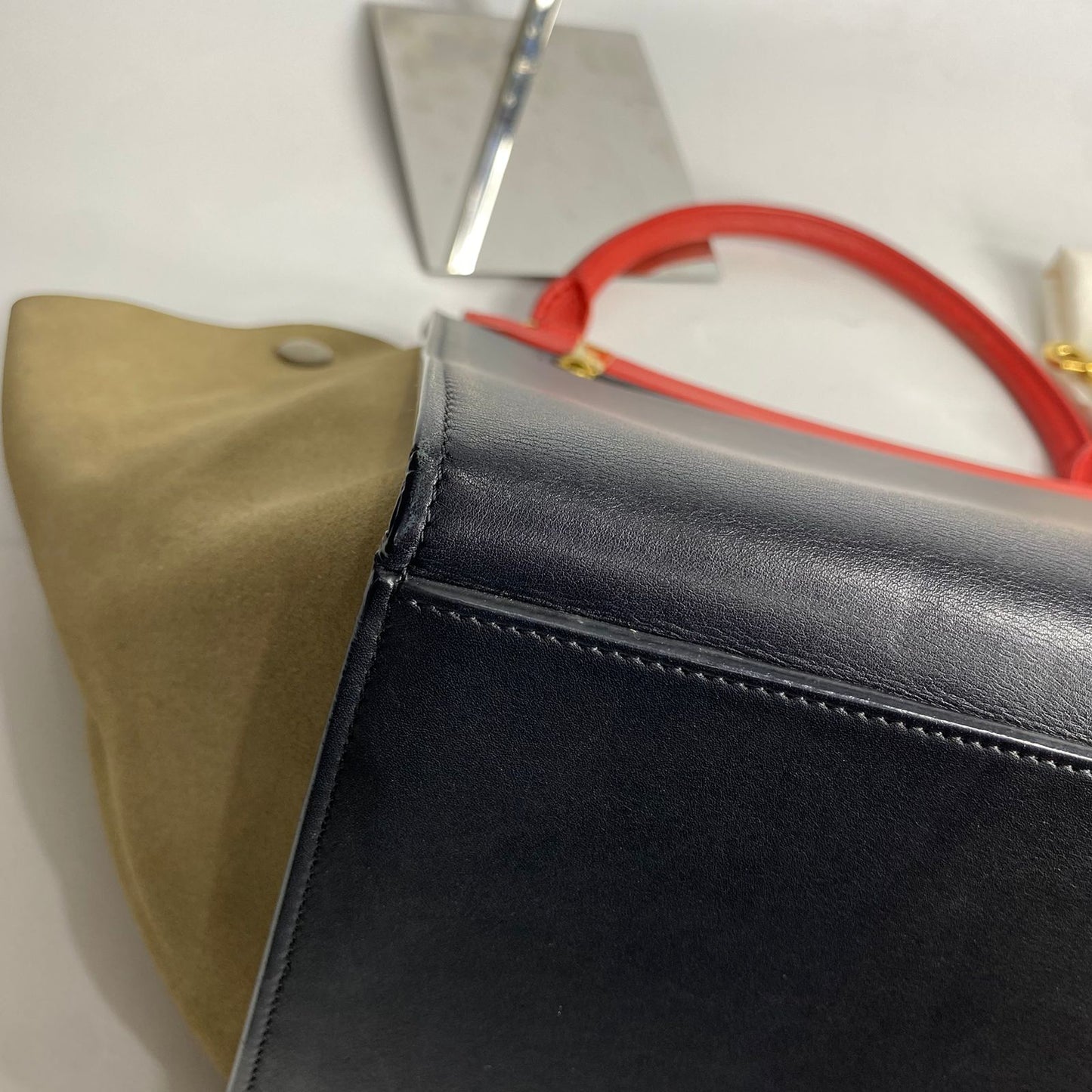 Celine Trapeze Tricolor Red Black Brown
