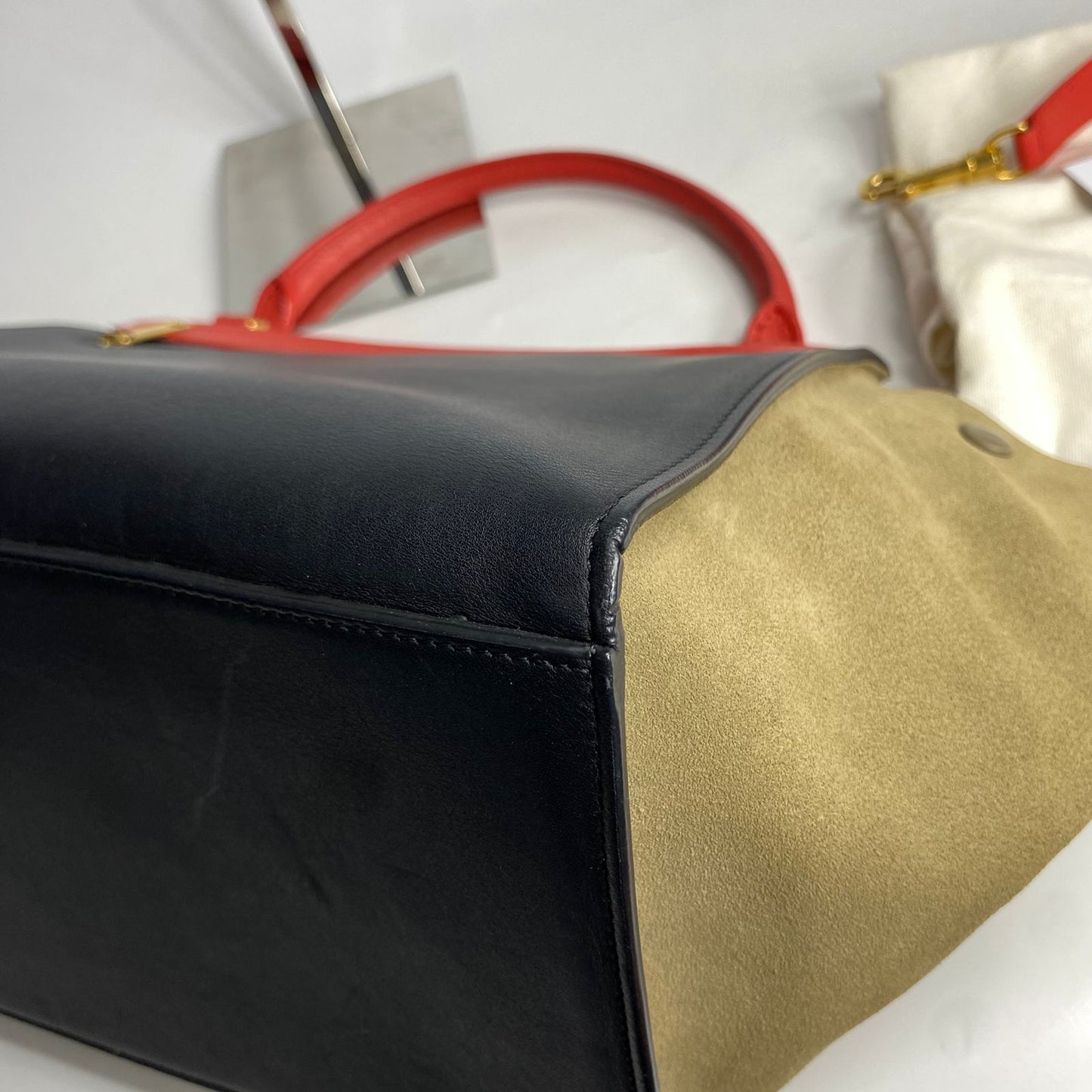 Celine Trapeze Tricolor Red Black Brown