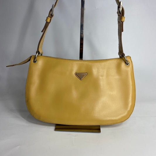 Prada Cleo Brushed Leather Shoulder Bag in Yellow
