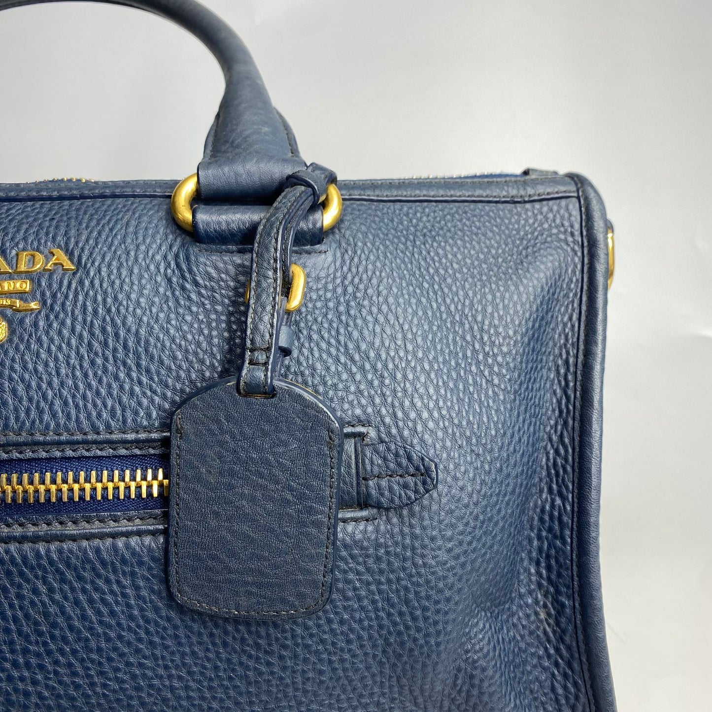 Prada Vitello Daino Satchel Navy Blue (missing strap)