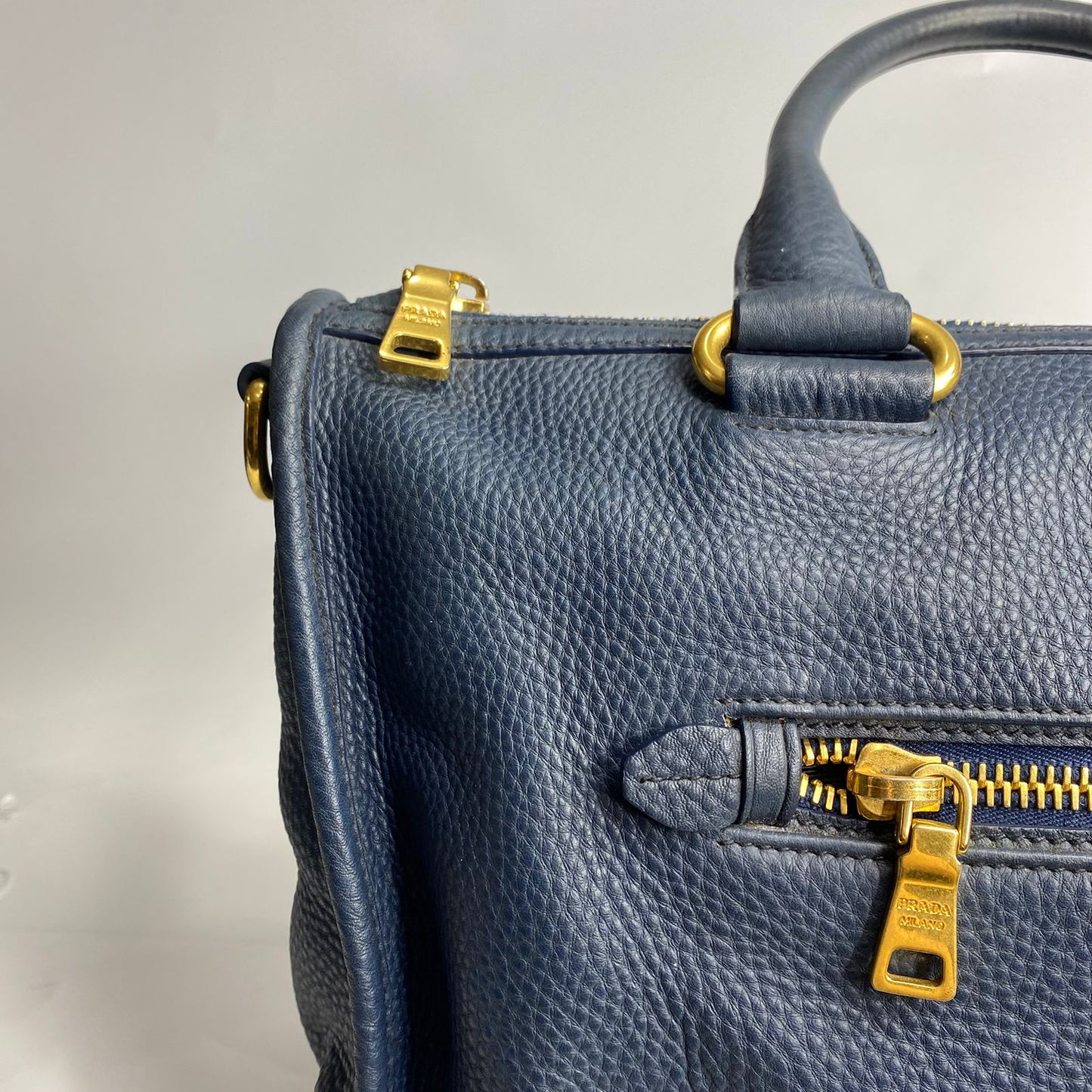 Prada Vitello Daino Satchel Navy Blue (missing strap)