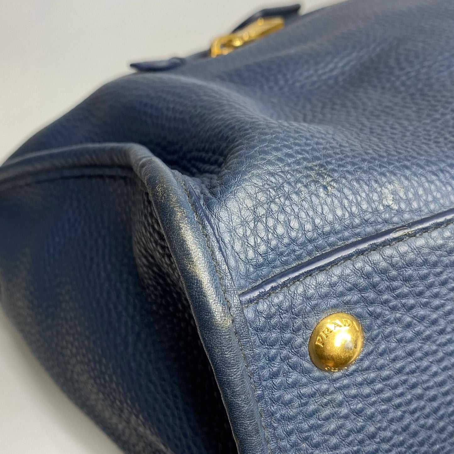 Prada Vitello Daino Satchel Navy Blue (missing strap)