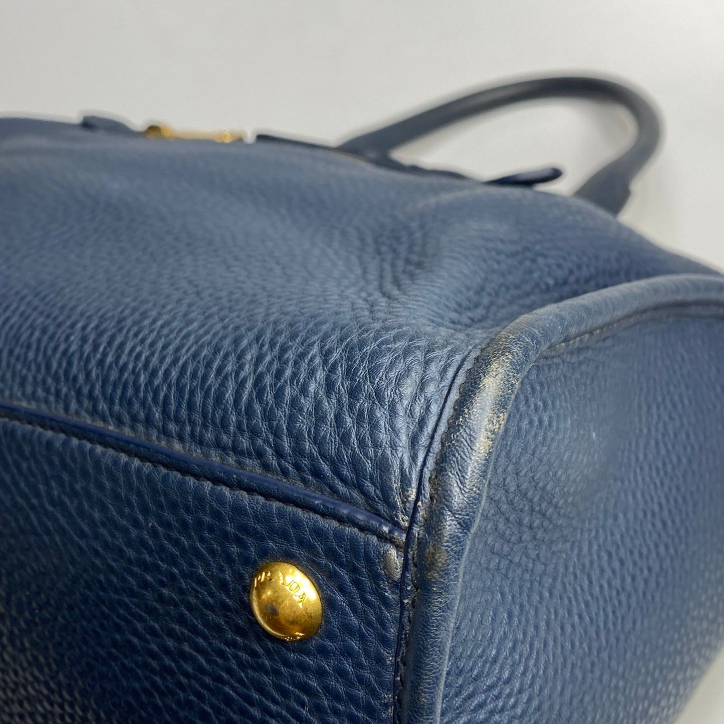 Prada Vitello Daino Satchel Navy Blue (missing strap)