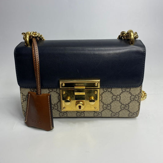 Gucci GG Supreme Padlock Small Shoulder Bag Beige and Black