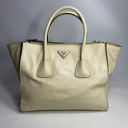 Prada Glace Clafskin Twin Pocket Tote Bag White