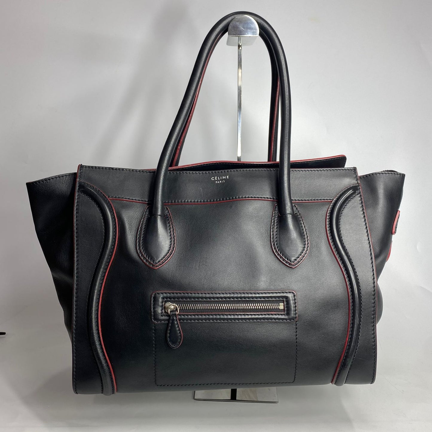 Celine Luggage Black, Red Pipin