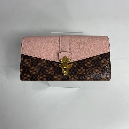 Louis Vuitton Clapton Long Wallet Damier Ebene, Pink Trims