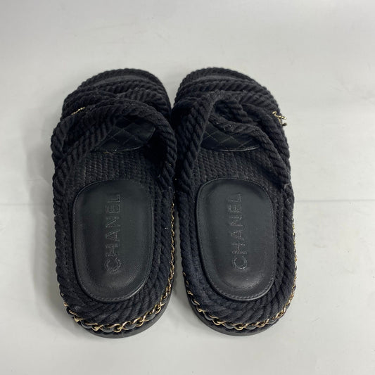 Chanel Black Rope Quilted Sandals Size 40
