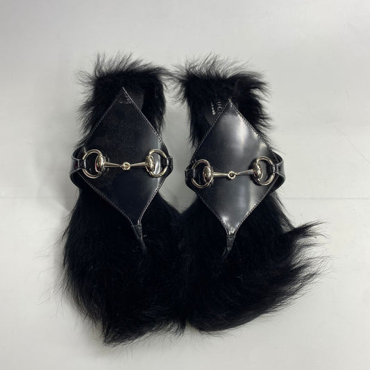 Gucci Mariame Faux-Fur Mules Black size 38.5