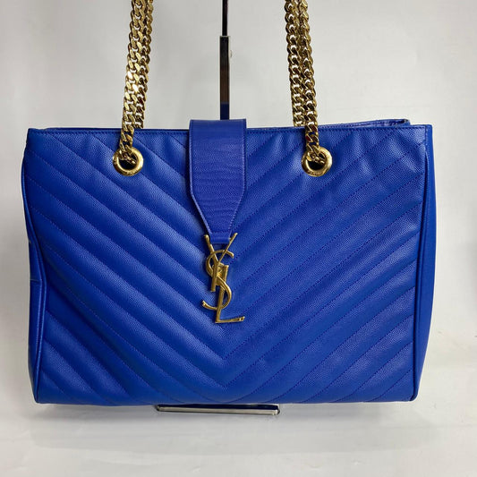 YSL	Grained Matelasse Leather Tote in Blue