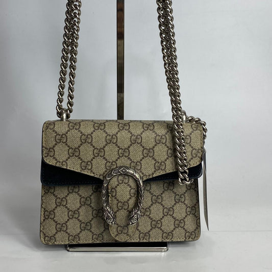 Gucci Dionysus GG Supreme Shoulder Bag with Black Suede Trim