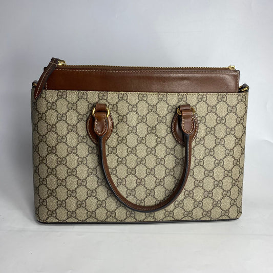 Gucci GG Supreme Linea A Tote Brown Trims
