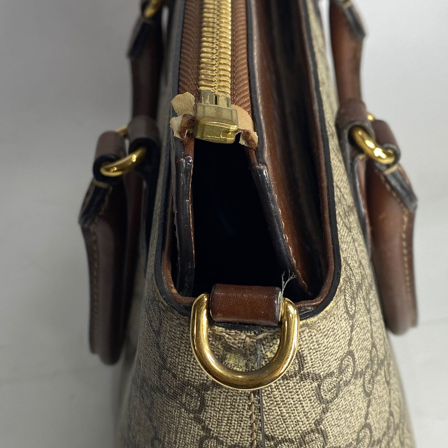 Gucci GG Supreme Linea A Tote Brown Trims