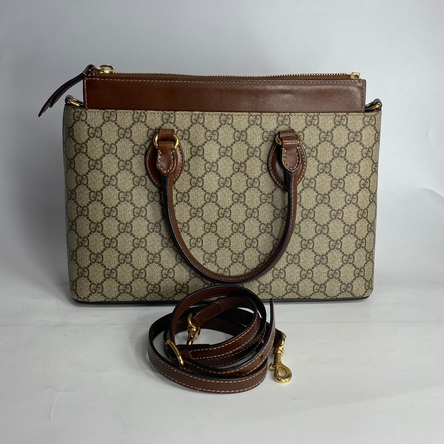 Gucci GG Supreme Linea A Tote Brown Trims