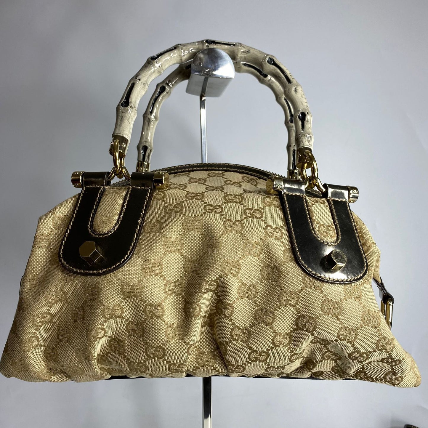 Gucci Bamboo Pop Top Handbag GG Canvas