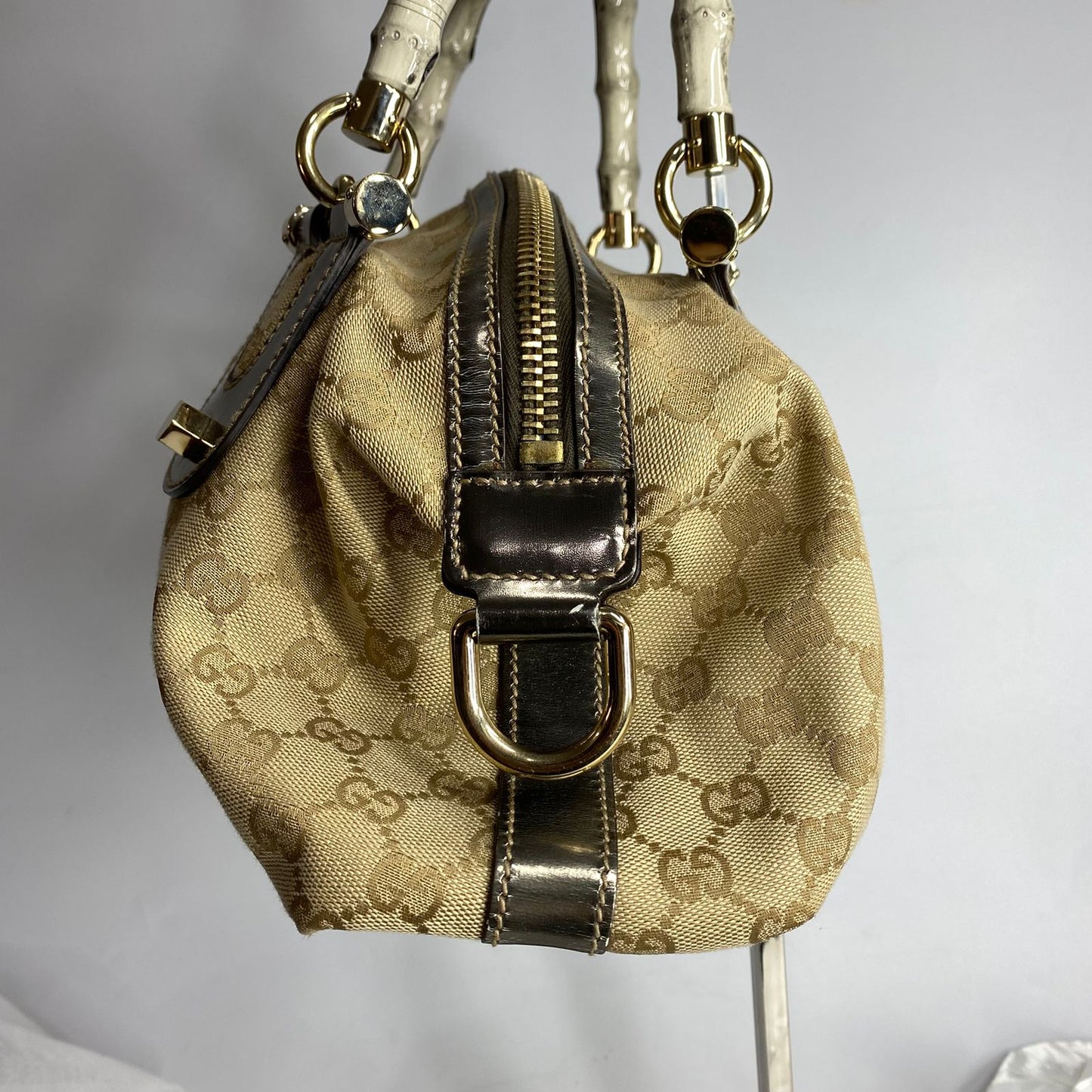 Gucci Bamboo Pop Top Handbag GG Canvas