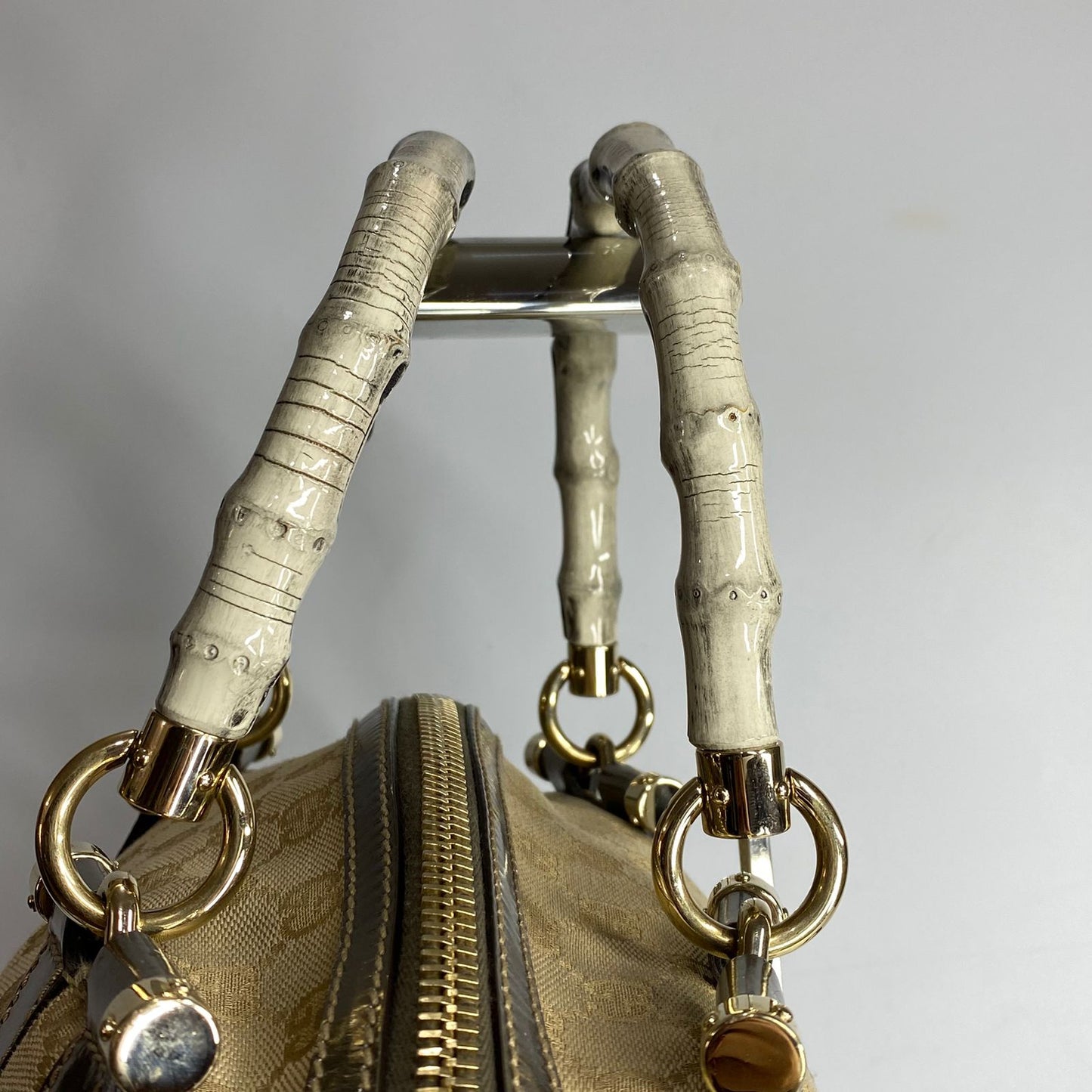 Gucci Bamboo Pop Top Handbag GG Canvas