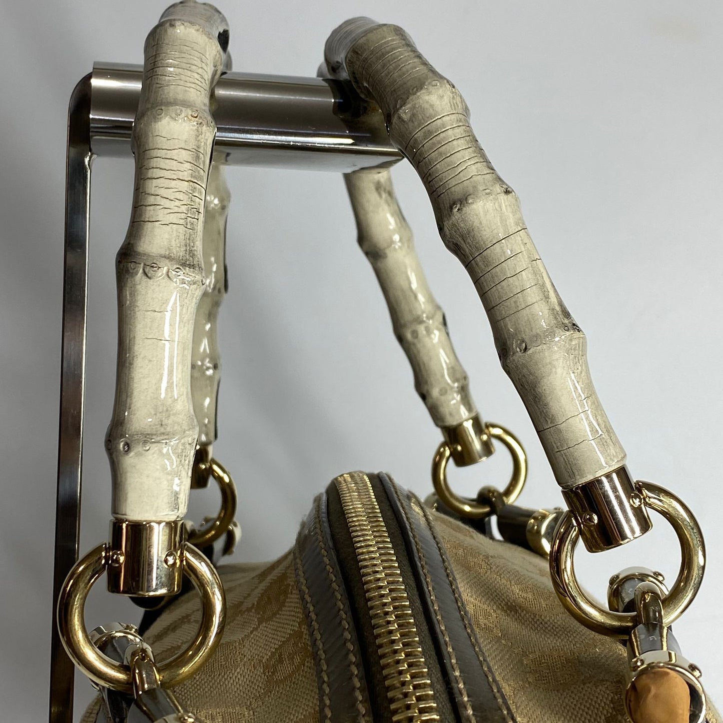 Gucci Bamboo Pop Top Handbag GG Canvas