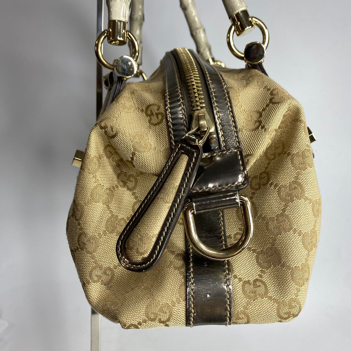 Gucci Bamboo Pop Top Handbag GG Canvas