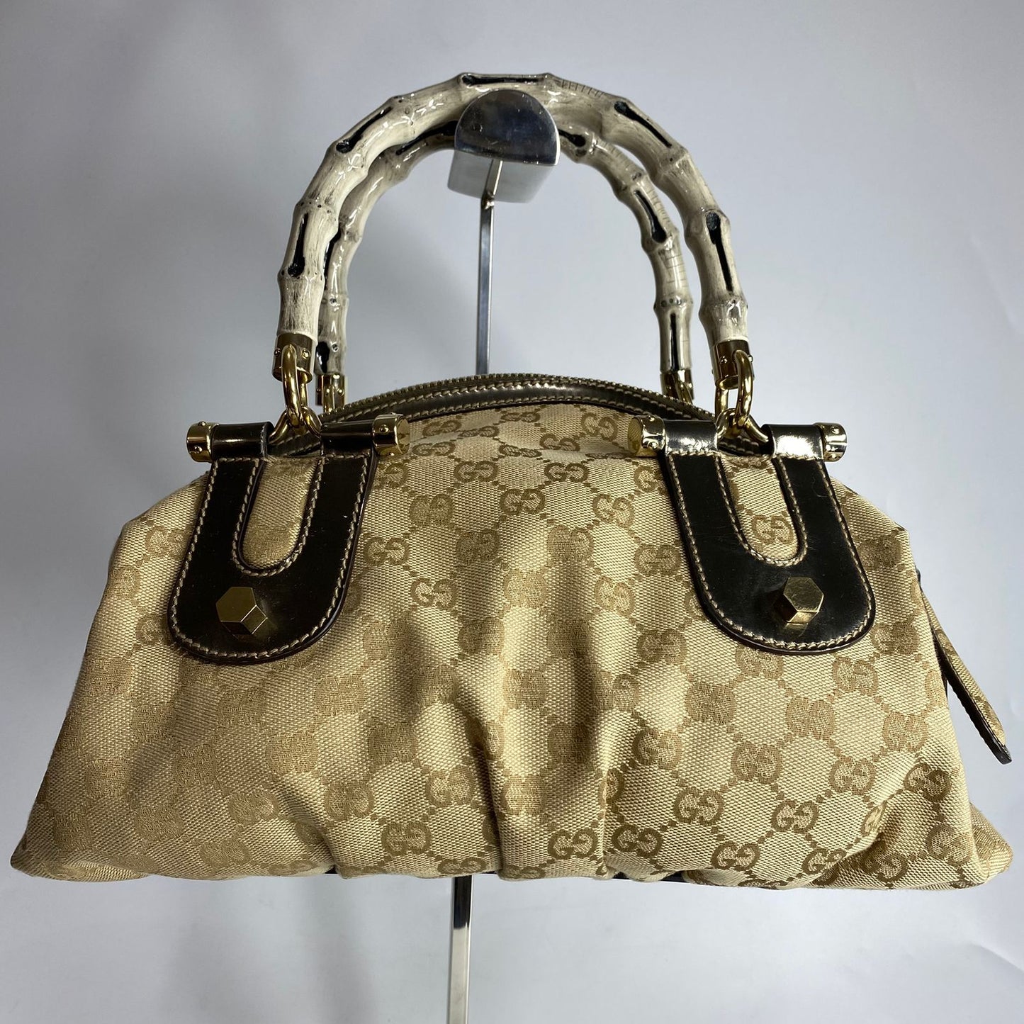 Gucci Bamboo Pop Top Handbag GG Canvas