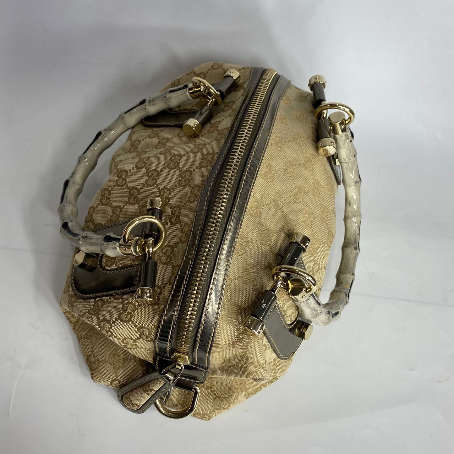 Gucci Bamboo Pop Top Handbag GG Canvas