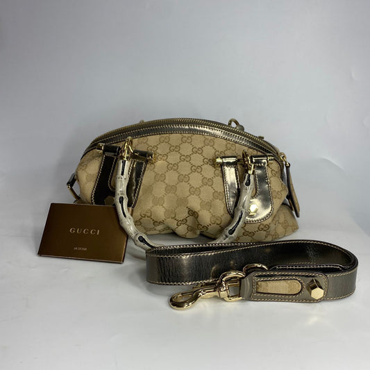 Gucci Bamboo Pop Top Handbag GG Canvas
