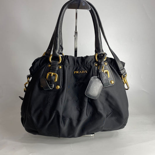 Prada Tessuto Gaufre Two-Way Bag Black