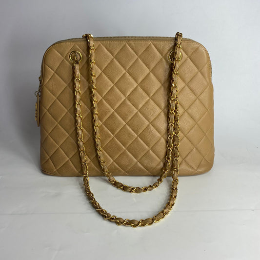 Chanel Vintage Quilted Caviar Tote Beige GHW