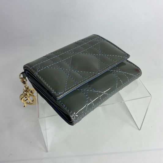 Dior Lady Dior Lotus Wallet Gray Patent