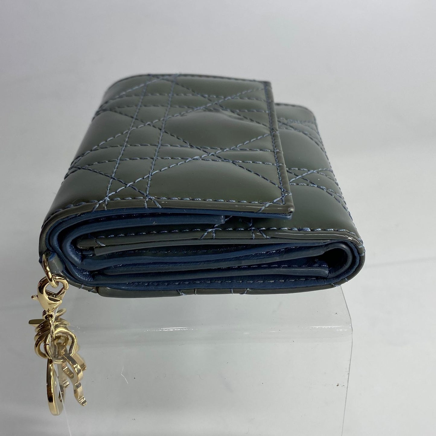 Dior Lady Dior Lotus Wallet Gray Patent