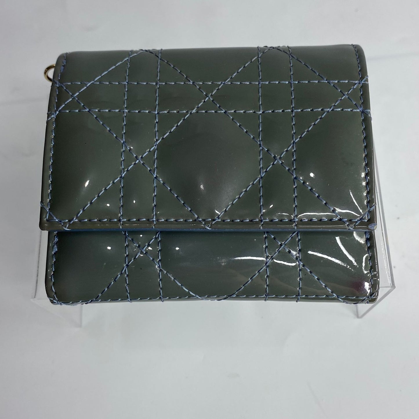 Dior Lady Dior Lotus Wallet Gray Patent