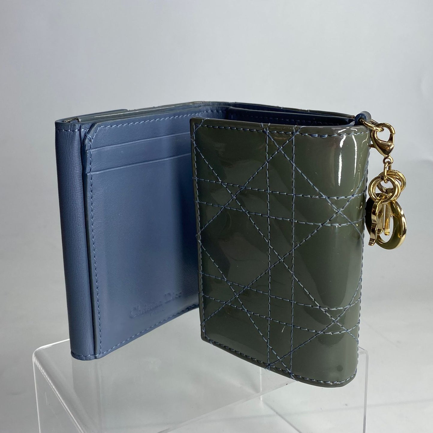 Dior Lady Dior Lotus Wallet Gray Patent
