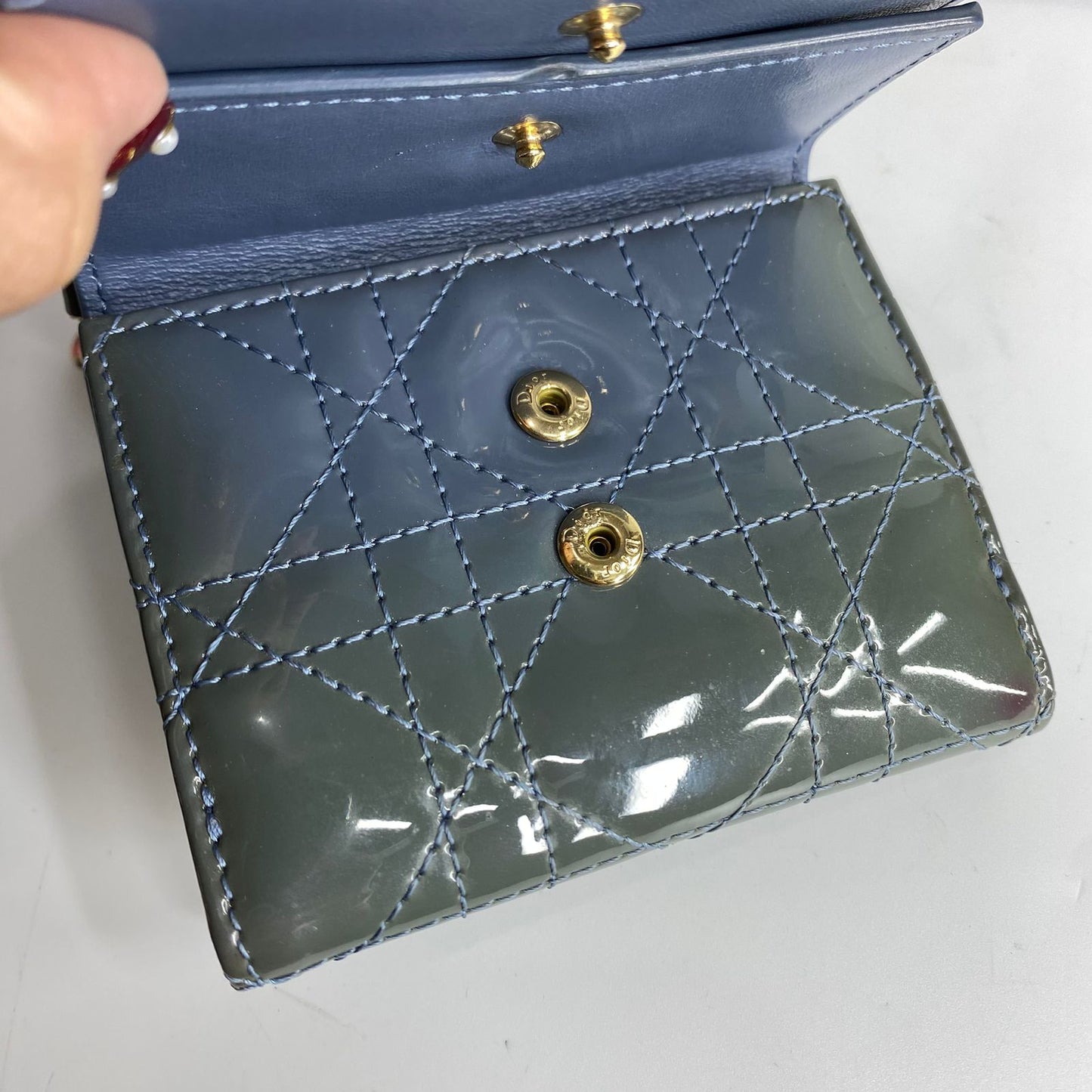 Dior Lady Dior Lotus Wallet Gray Patent