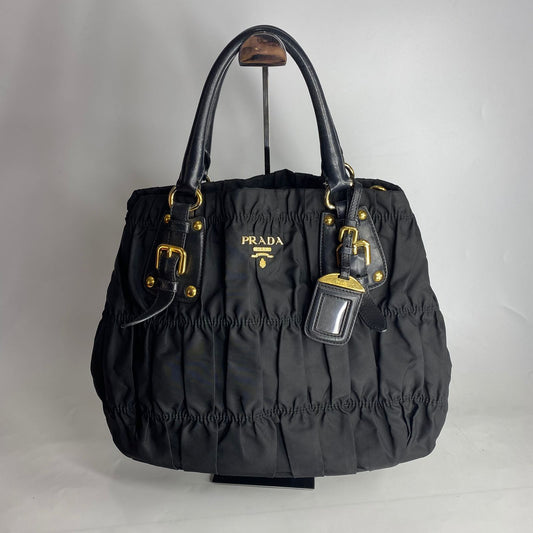 Prada Tessuto Gaufre Nylon Black in Button