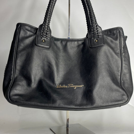 Ferragamo Braided Handles Bag Black