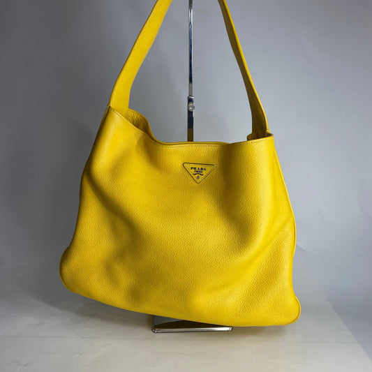 Prada Vitello Daino Hobo Shoulder Bag Yellow