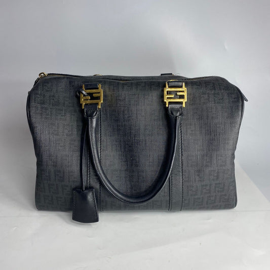 Fendi Zucchino Bauletto Boston Bag Black