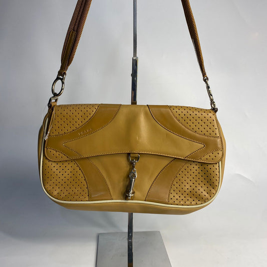 Prada Vitello Drive Perforated Light Brown